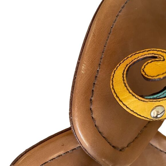 PRADA Leather Seahorse Sandals Kitten Heel Cognac Brown Green Yellow 5.5 - Picture 10 of 14